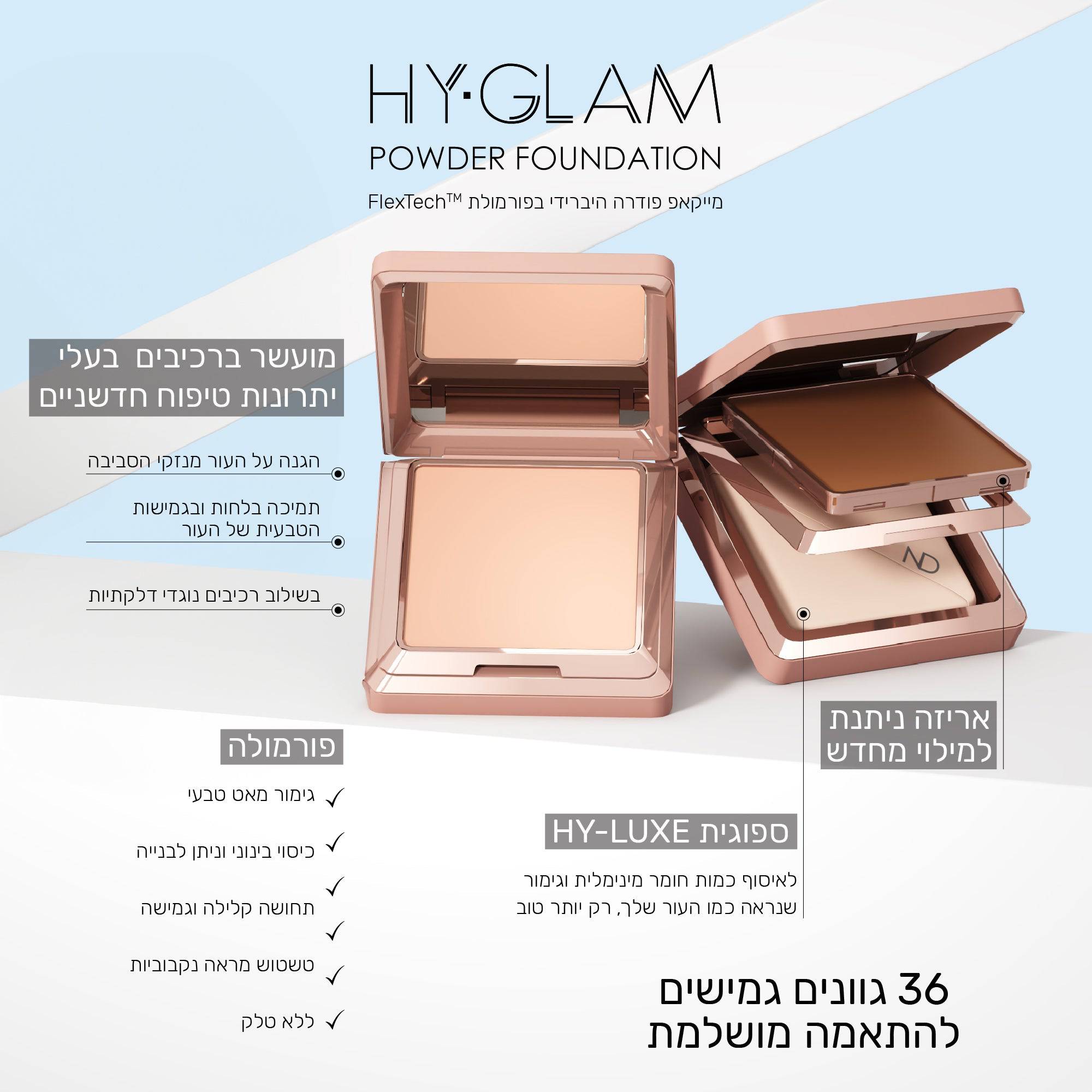 HY-GLAM POWDER FOUNDATION REFILL - מילוי מחדש- מייקאפ פודרה היי-גלאם פאודר פאונדיישן -  